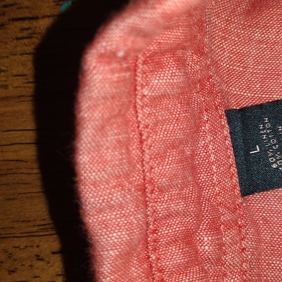 Pink Red Linen Blend Perry Ellis Button Down Long Sleeve Top L - Picture 5 of 7